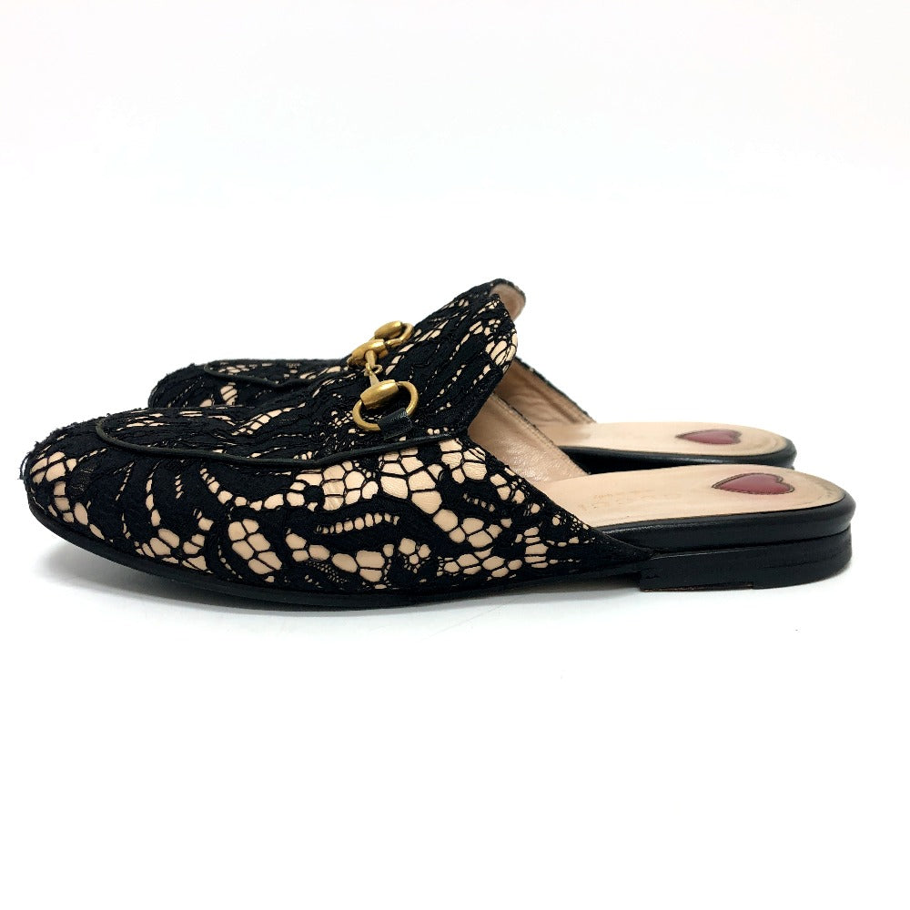 GUCCI Sandals 475094 Lace, Leather black Race Horsebit Women 36 Used Authentic