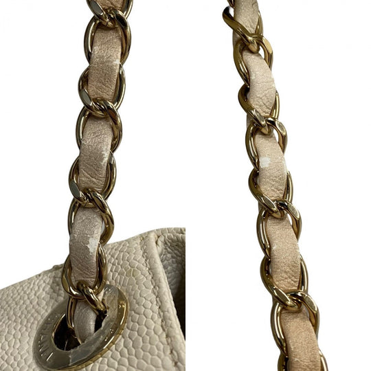 CHANEL Shoulder Bag Matt caviar skin white Matrasse