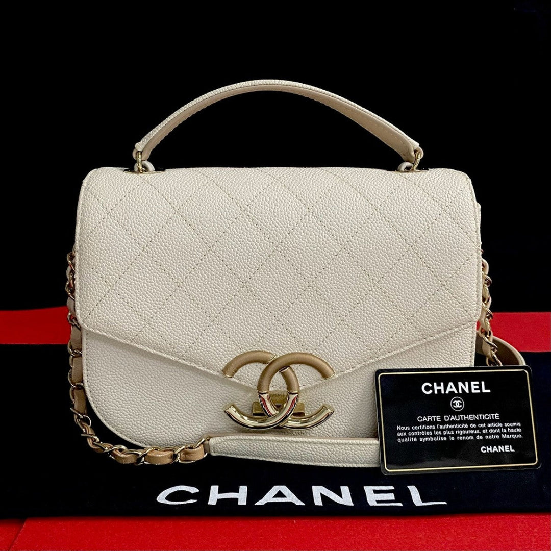 CHANEL Shoulder Bag Matt caviar skin white Matrasse