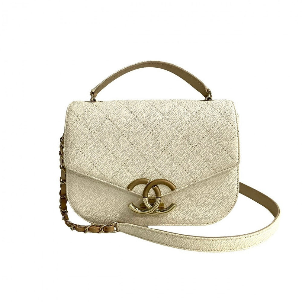 CHANEL Shoulder Bag Matt caviar skin white Matrasse