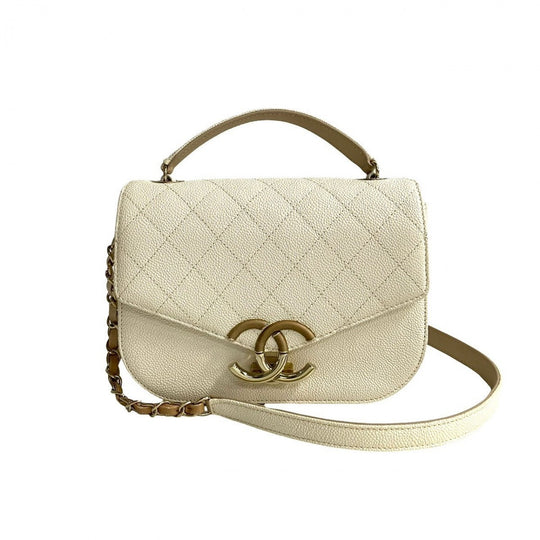 CHANEL Shoulder Bag Matt caviar skin white Matrasse
