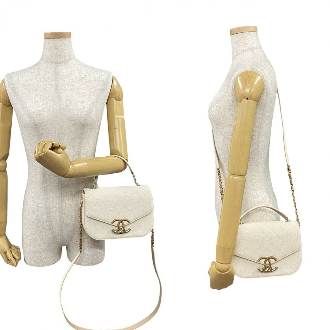 CHANEL Shoulder Bag Matt caviar skin white Matrasse