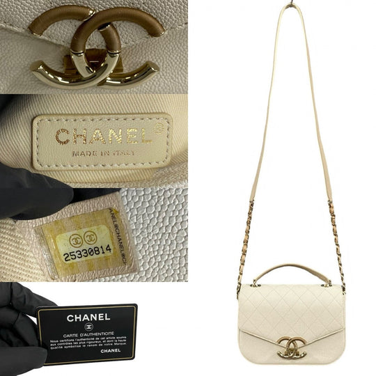 CHANEL Shoulder Bag Matt caviar skin white Matrasse