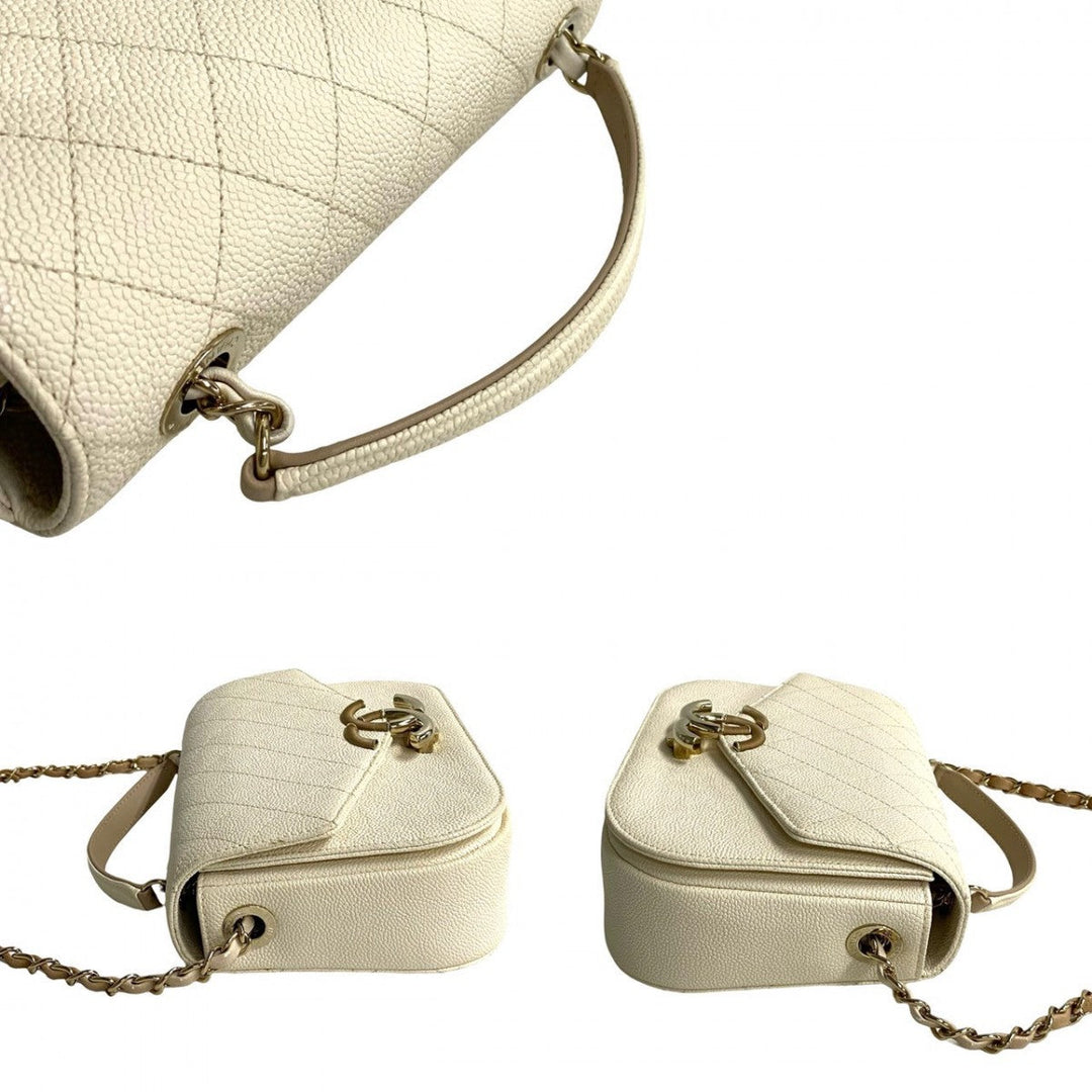 CHANEL Shoulder Bag Matt caviar skin white Matrasse