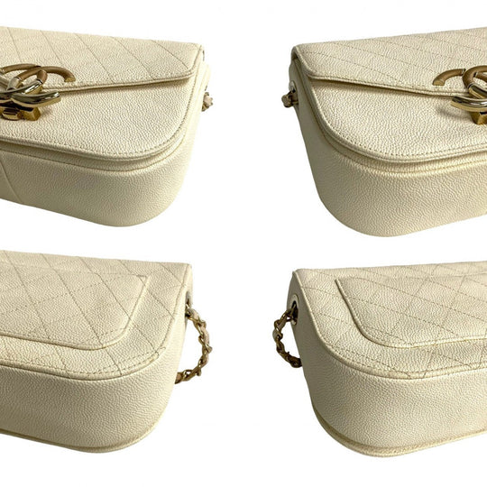 CHANEL Shoulder Bag Matt caviar skin white Matrasse