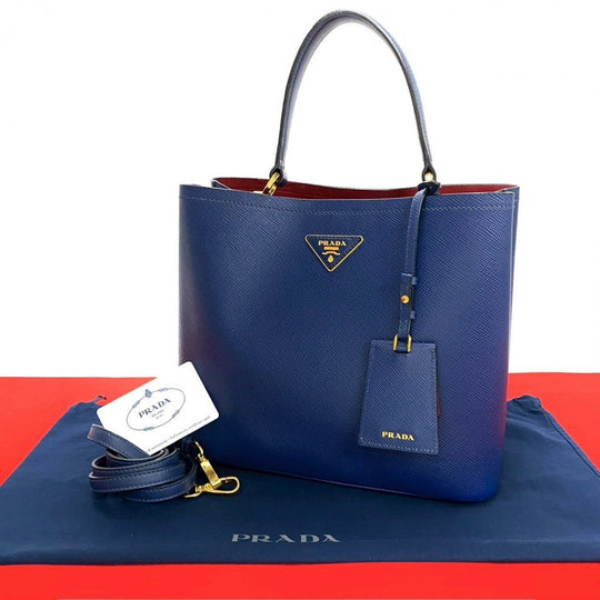 PRADA Shoulder Bag leather blue Panniers