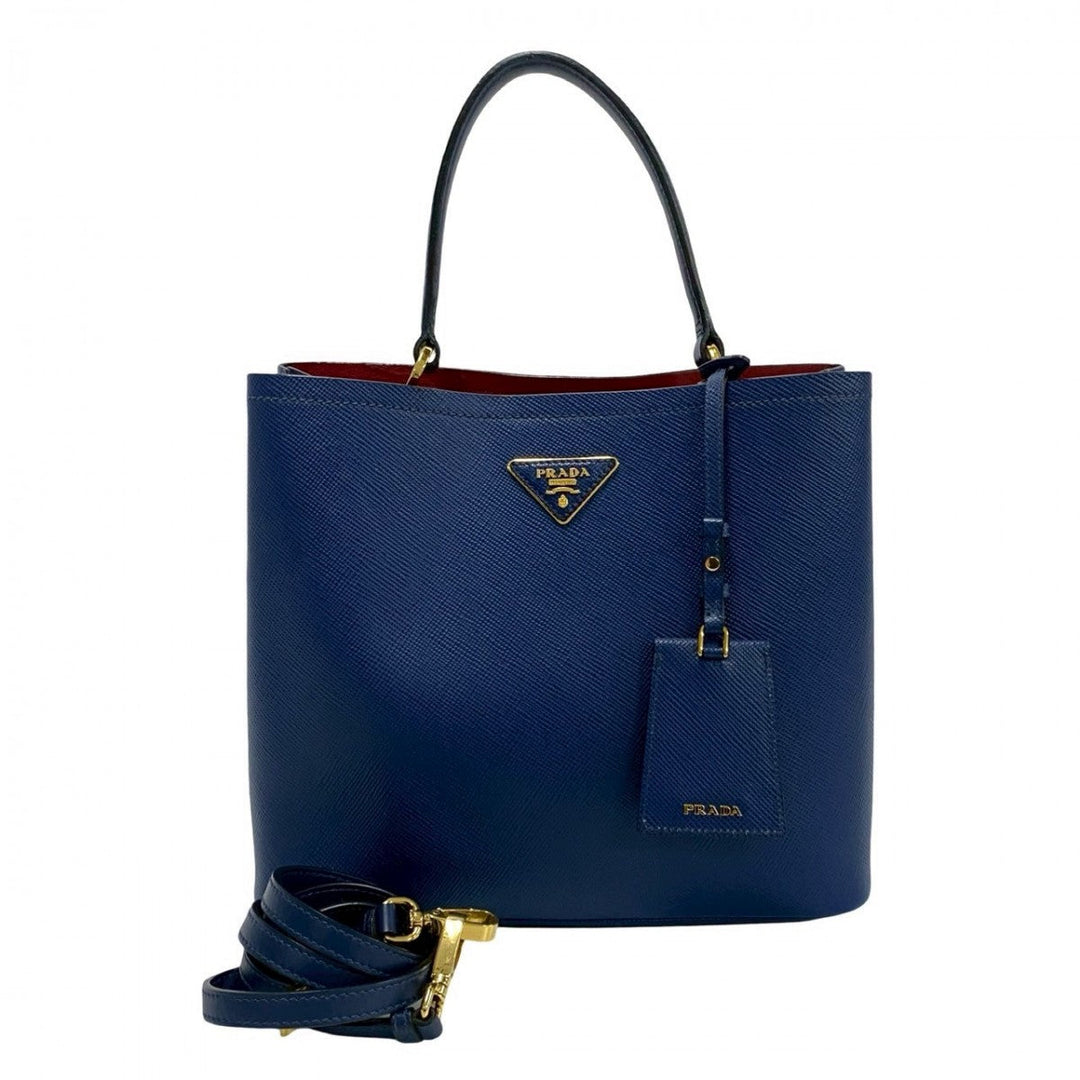PRADA Shoulder Bag leather blue Panniers