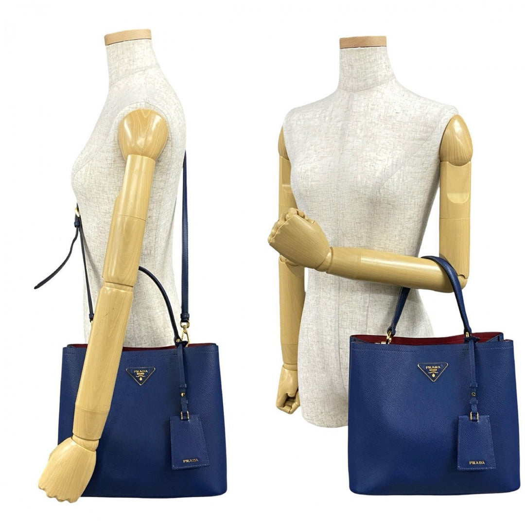 PRADA Shoulder Bag leather blue Panniers