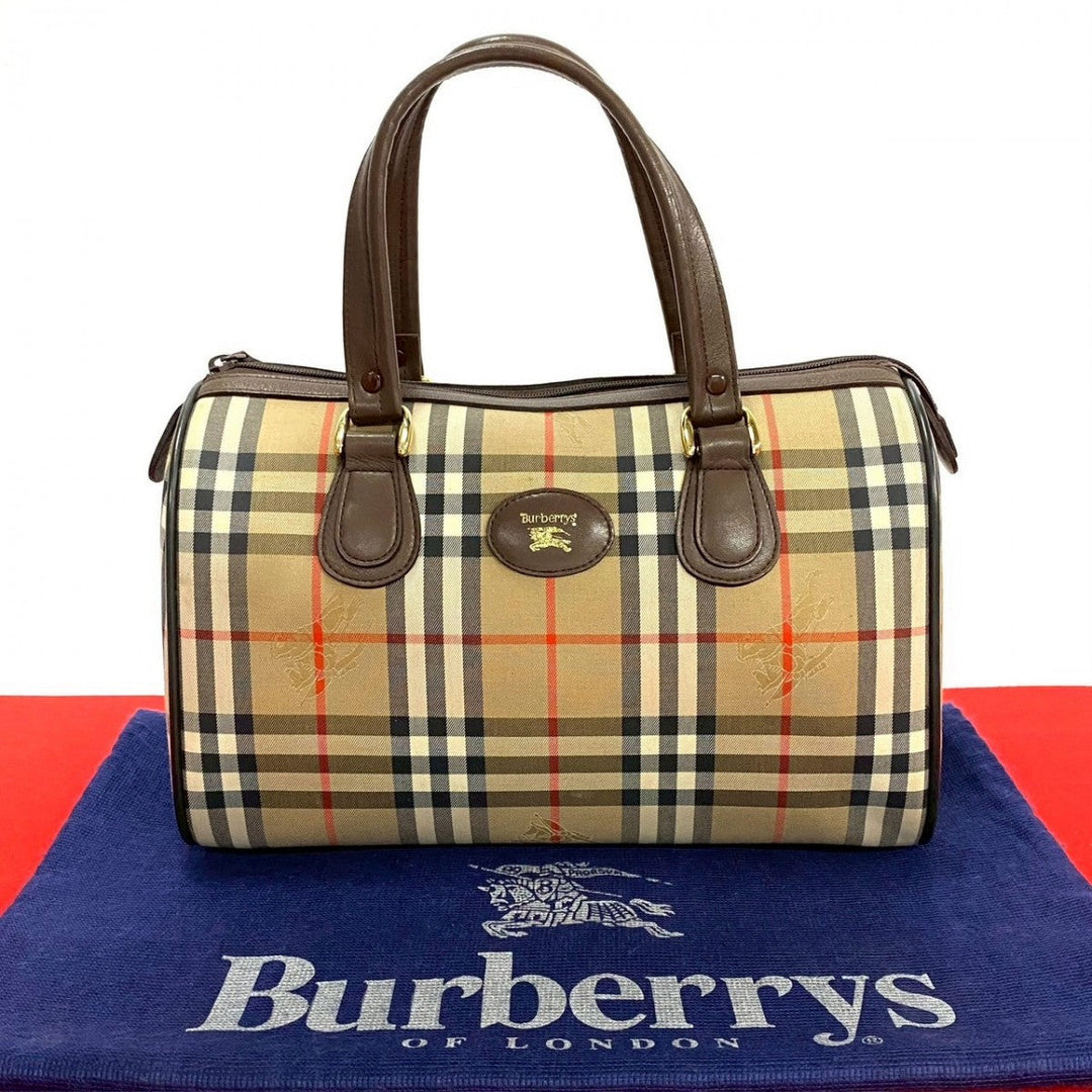 BURBERRY Mini Boston Duffel bag leather Brown shadow horse Nova Check