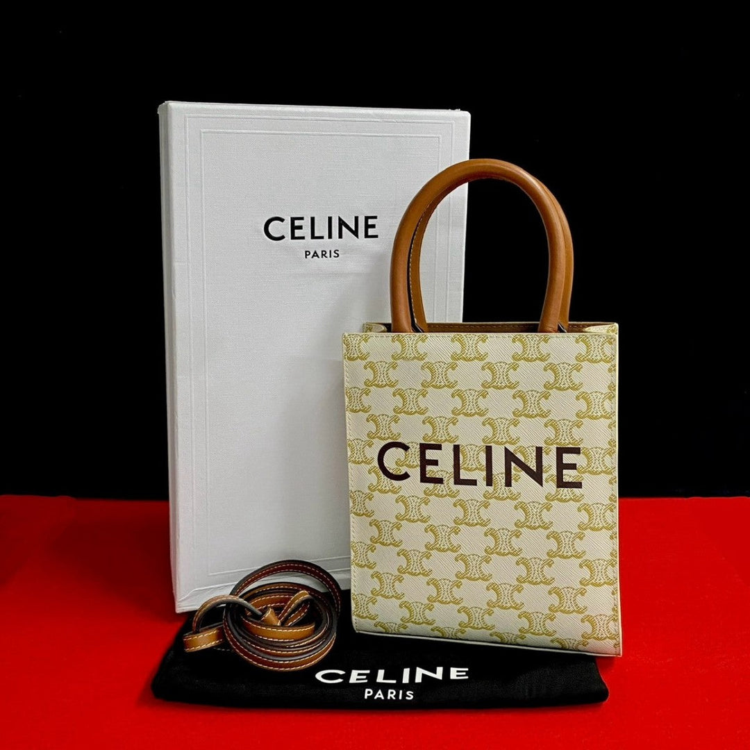 CELINE Shoulder Bag leather white Vertical hippopotamus