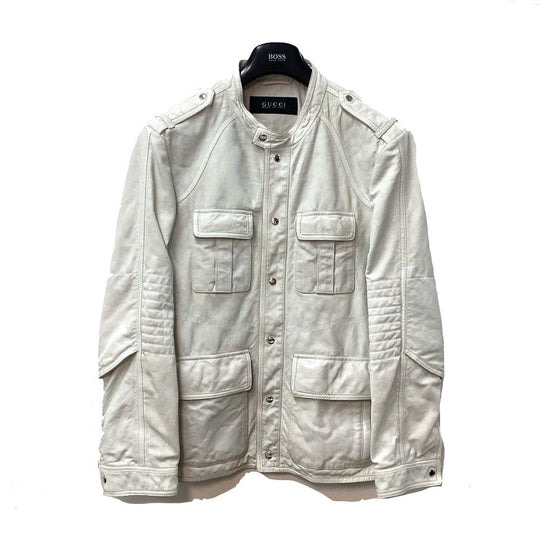 GUCCI Jacket leather white apparel punching mens 50 Used Authentic