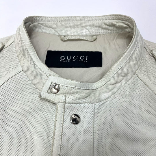 GUCCI Jacket leather white apparel punching mens 50 Used Authentic