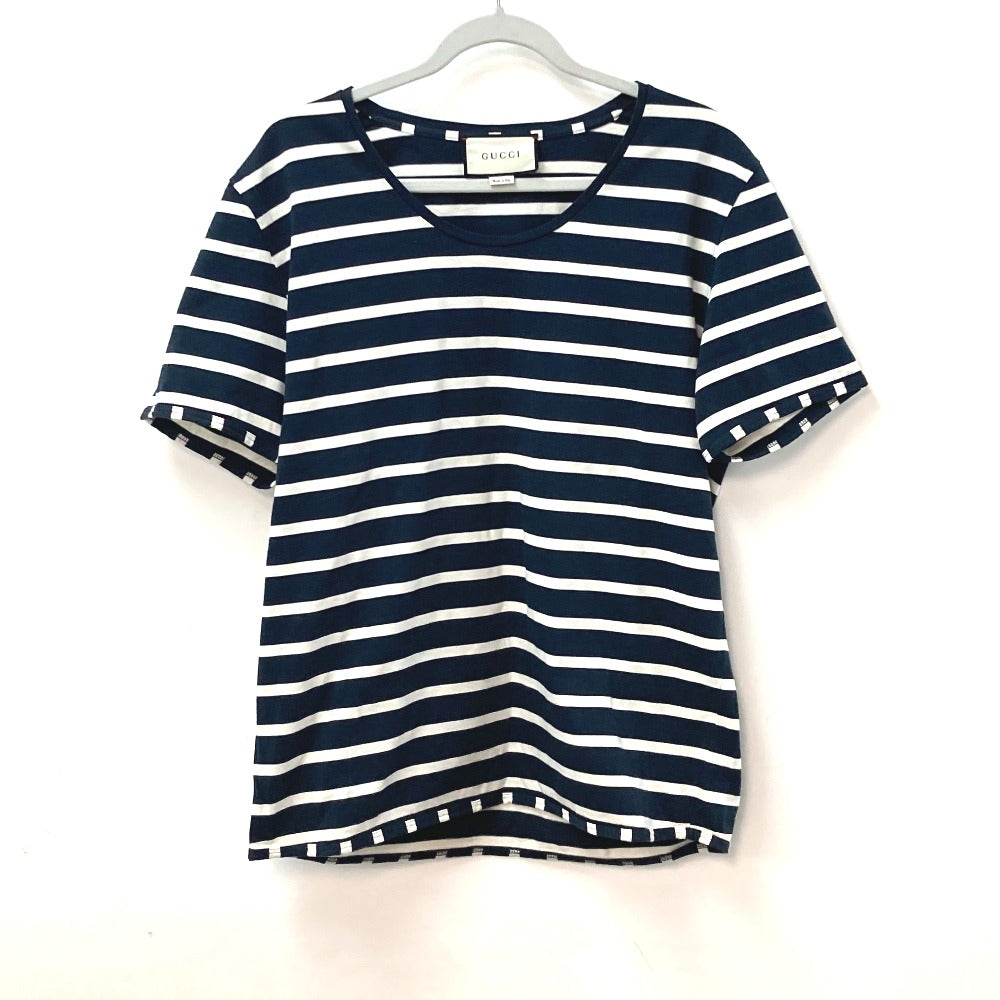 GUCCI Short sleeve T-shirt 574931 cotton Navy border mens S Used Authentic