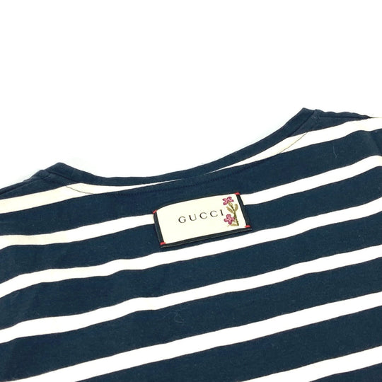 GUCCI Short sleeve T-shirt 574931 cotton Navy border mens S Used Authentic