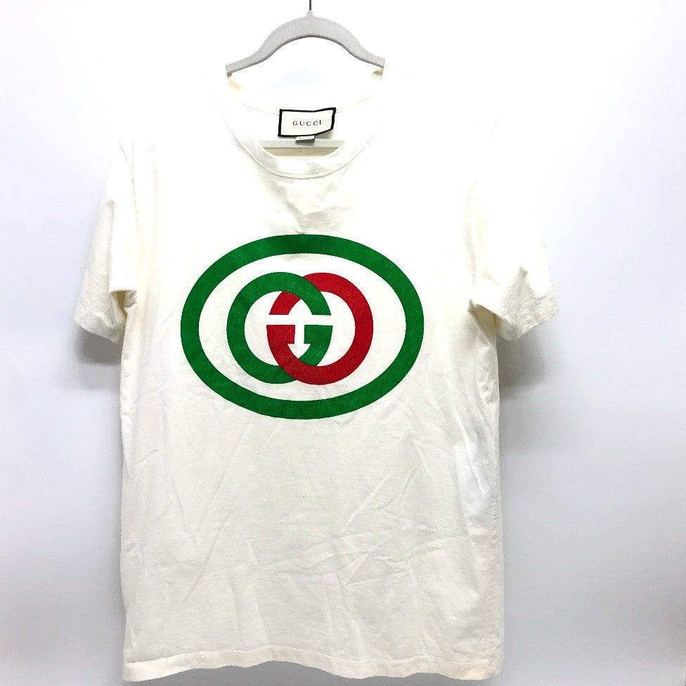 GUCCI Short sleeve T-shirt IT28SBNW4TCH cotton white Interlocking GG print mens XS Used Authentic