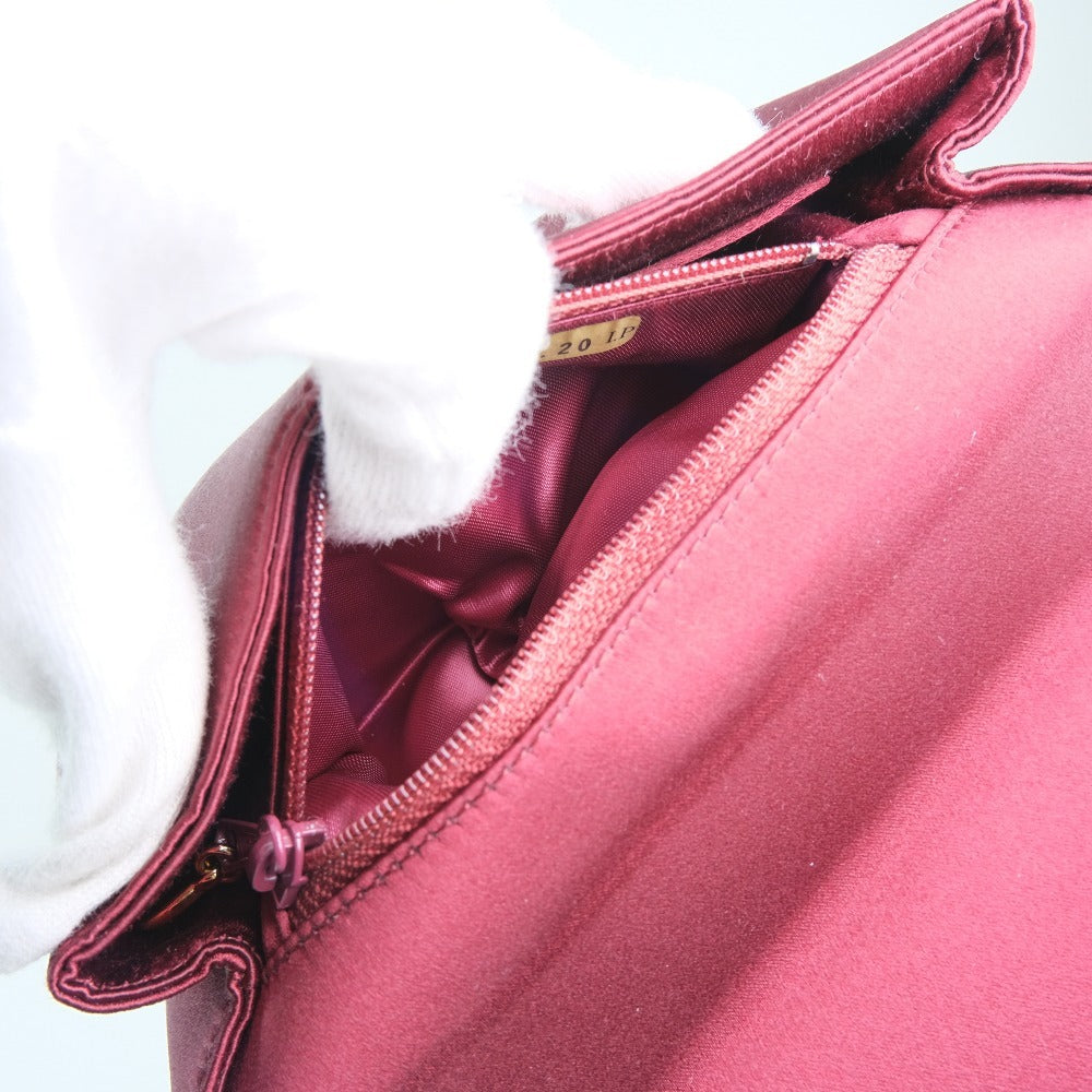 CHANEL Shoulder Bag Satin, Rhinestone Bordeaux COCO Mark Party bag Women Used Authentic