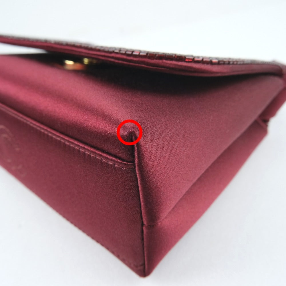 CHANEL Shoulder Bag Satin, Rhinestone Bordeaux COCO Mark Party bag Women Used Authentic