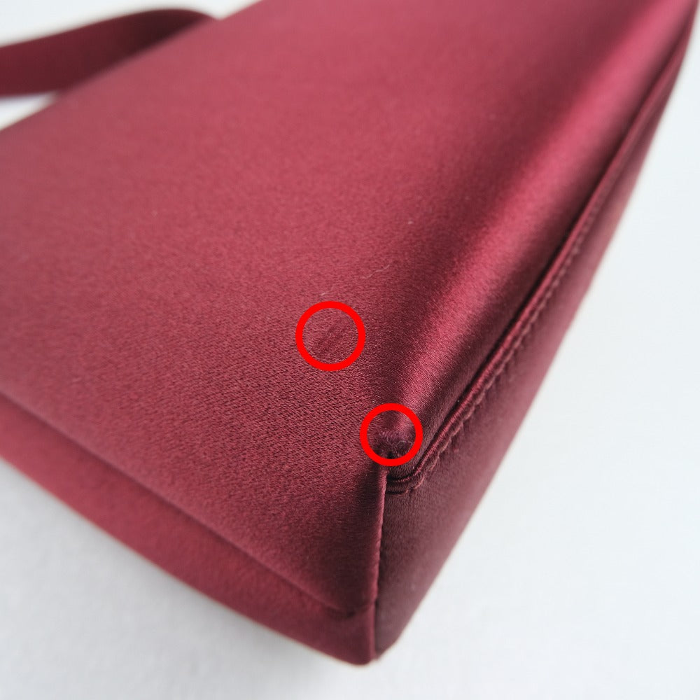 CHANEL Shoulder Bag Satin, Rhinestone Bordeaux COCO Mark Party bag Women Used Authentic