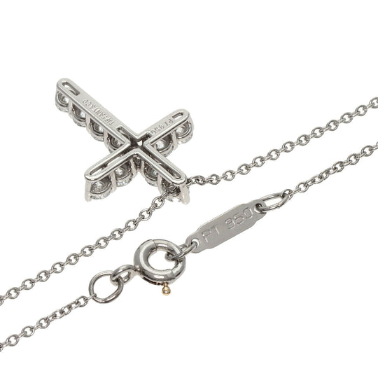 TIFFANY&Co. Necklace PT950 Silver Small cross diamond Women Used Authentic