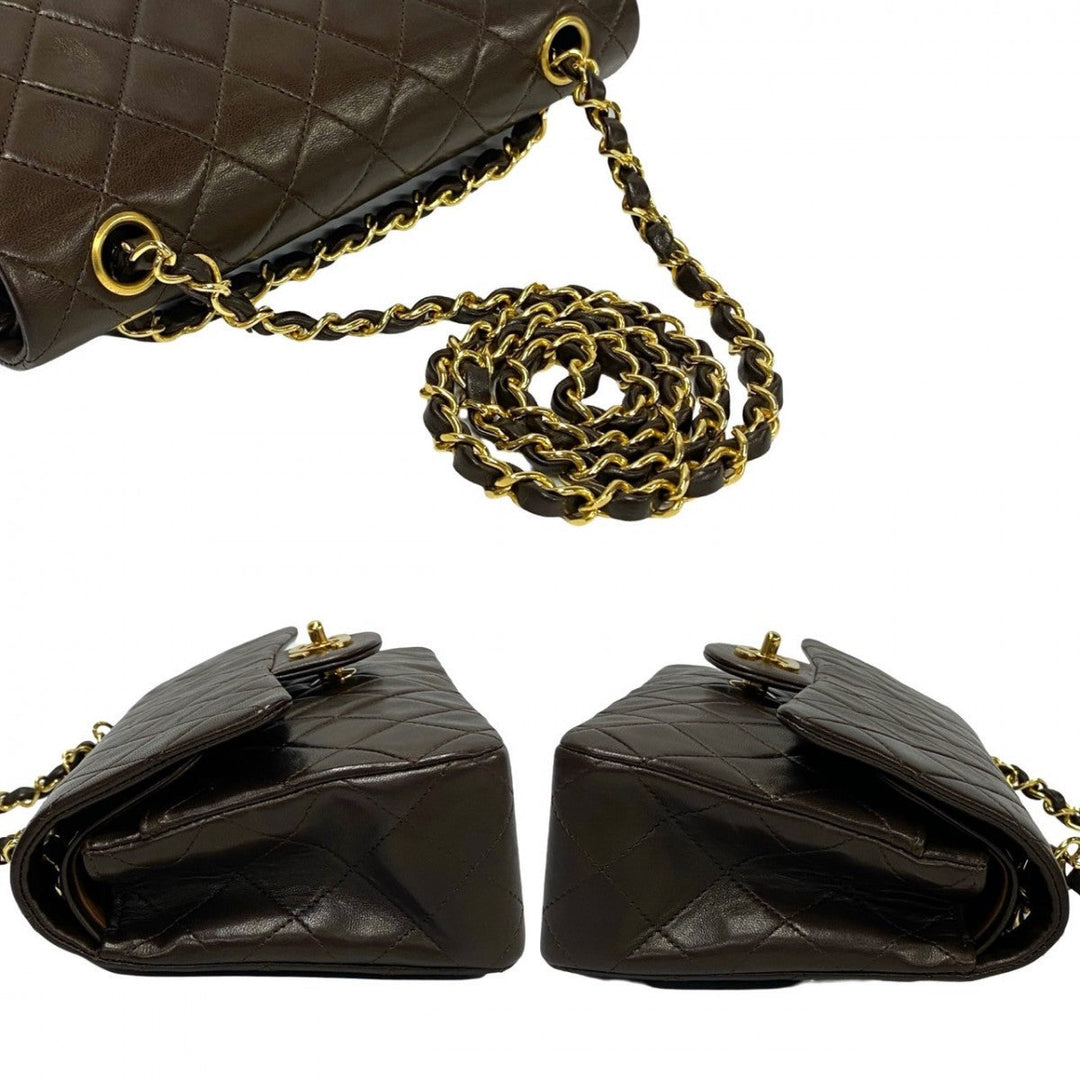 CHANEL Shoulder Bag lambskin Brown Matrasse