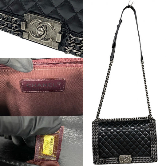 CHANEL Shoulder Bag leather black Boy chanel