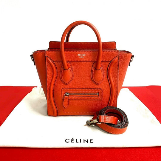 CELINE Shoulder Bag leather Orange Luggage Nano Shopper
