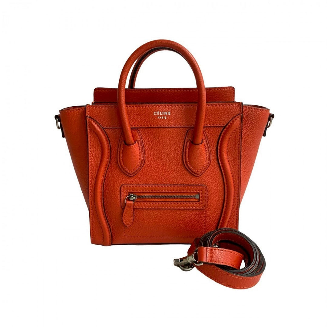 CELINE Shoulder Bag leather Orange Luggage Nano Shopper