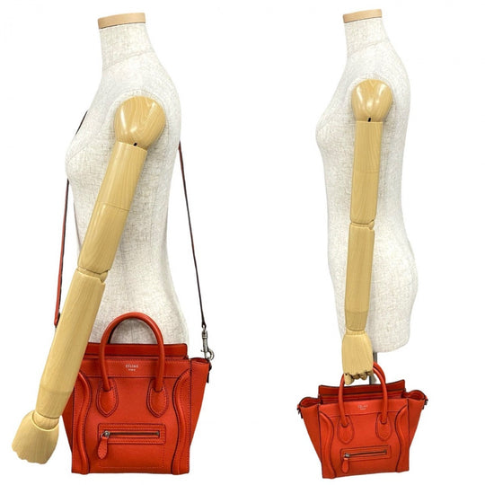 CELINE Shoulder Bag leather Orange Luggage Nano Shopper