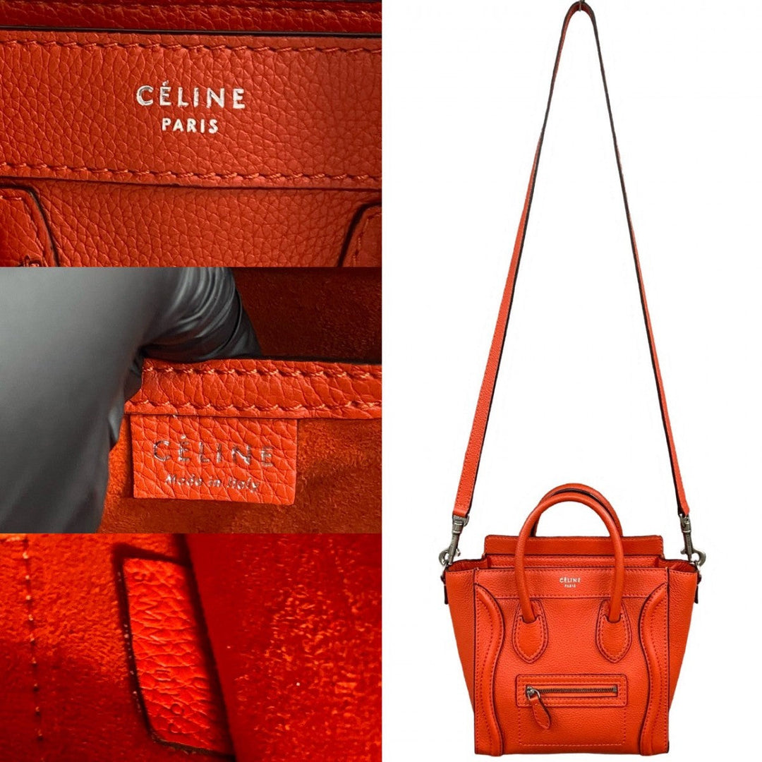 CELINE Shoulder Bag leather Orange Luggage Nano Shopper