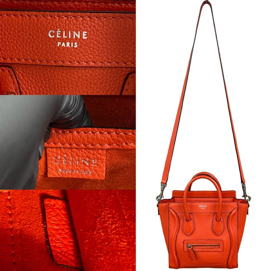 CELINE Shoulder Bag leather Orange Luggage Nano Shopper