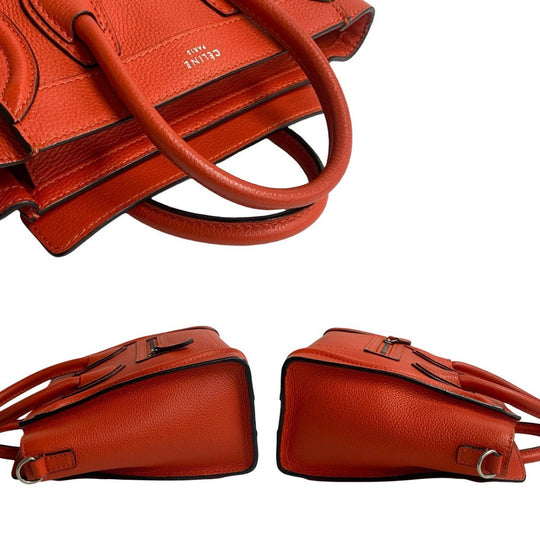 CELINE Shoulder Bag leather Orange Luggage Nano Shopper