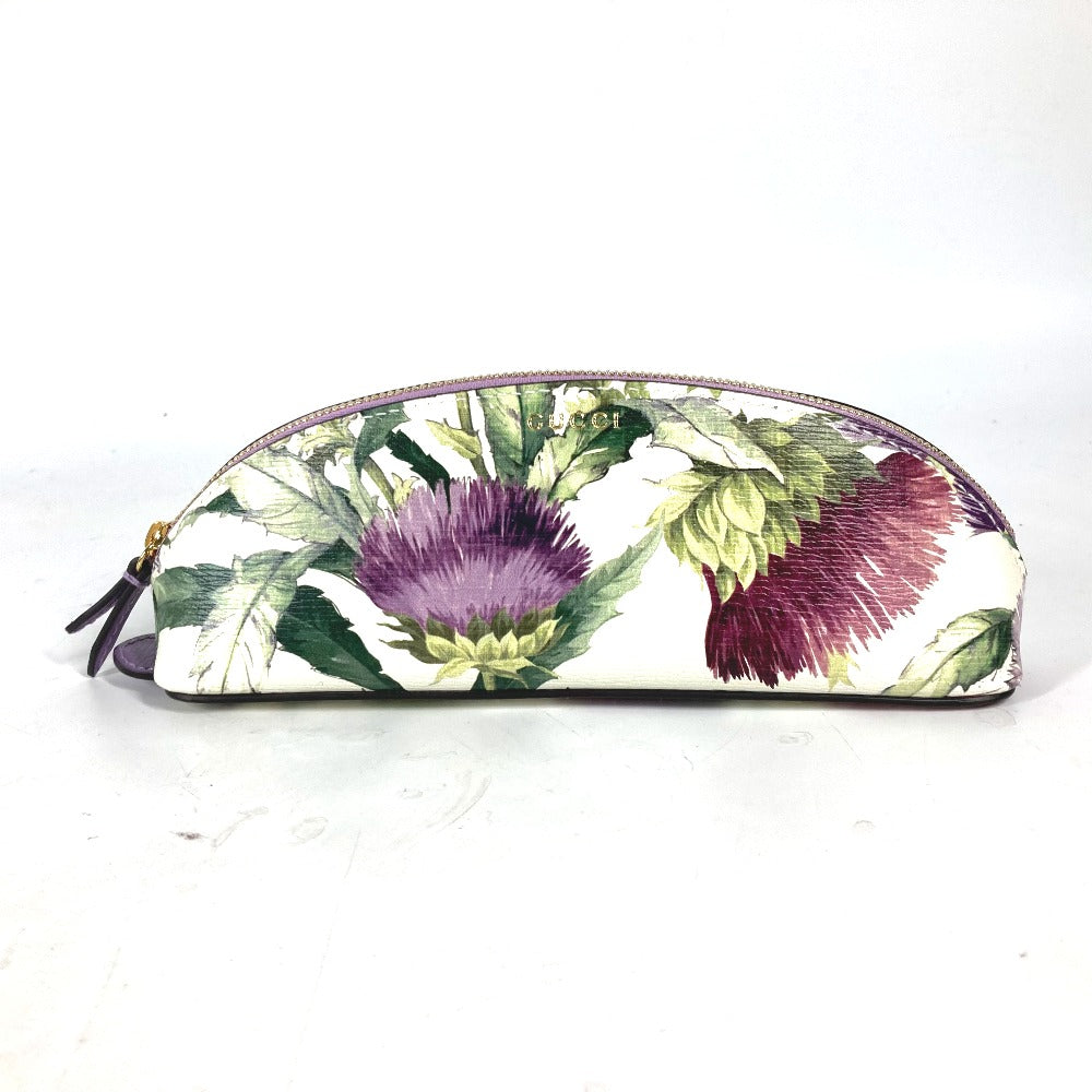 GUCCI pencil case 662130 leather purple Tian Flora Print Women Used Authentic