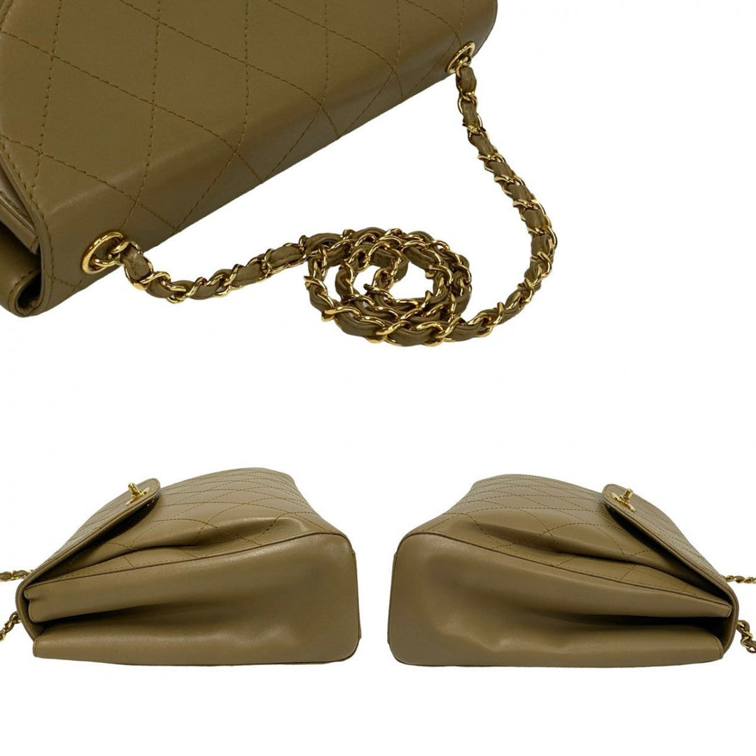 CHANEL Shoulder Bag lambskin beige Matrasse