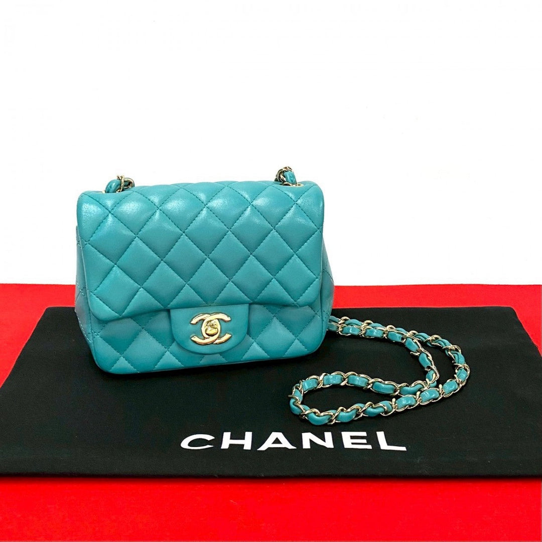 CHANEL Shoulder Bag lambskin Turquoise Matrasse