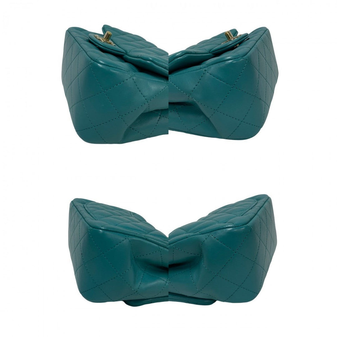 CHANEL Shoulder Bag lambskin Turquoise Matrasse