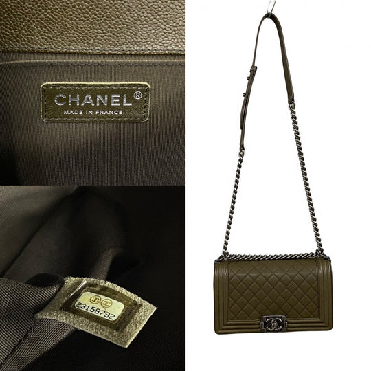 CHANEL Shoulder Bag leather khaki Boy chanel
