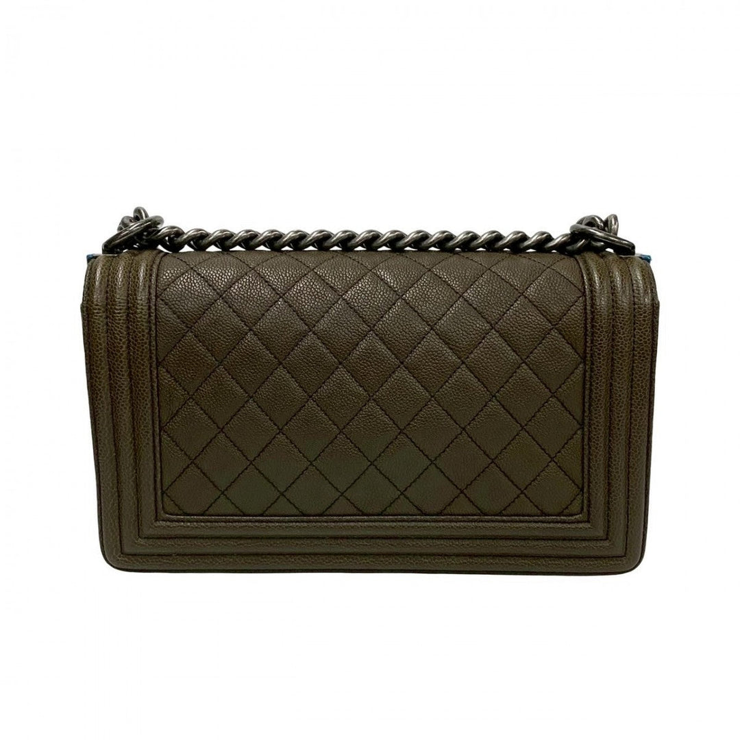 CHANEL Shoulder Bag leather khaki Boy chanel