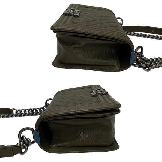 CHANEL Shoulder Bag leather khaki Boy chanel