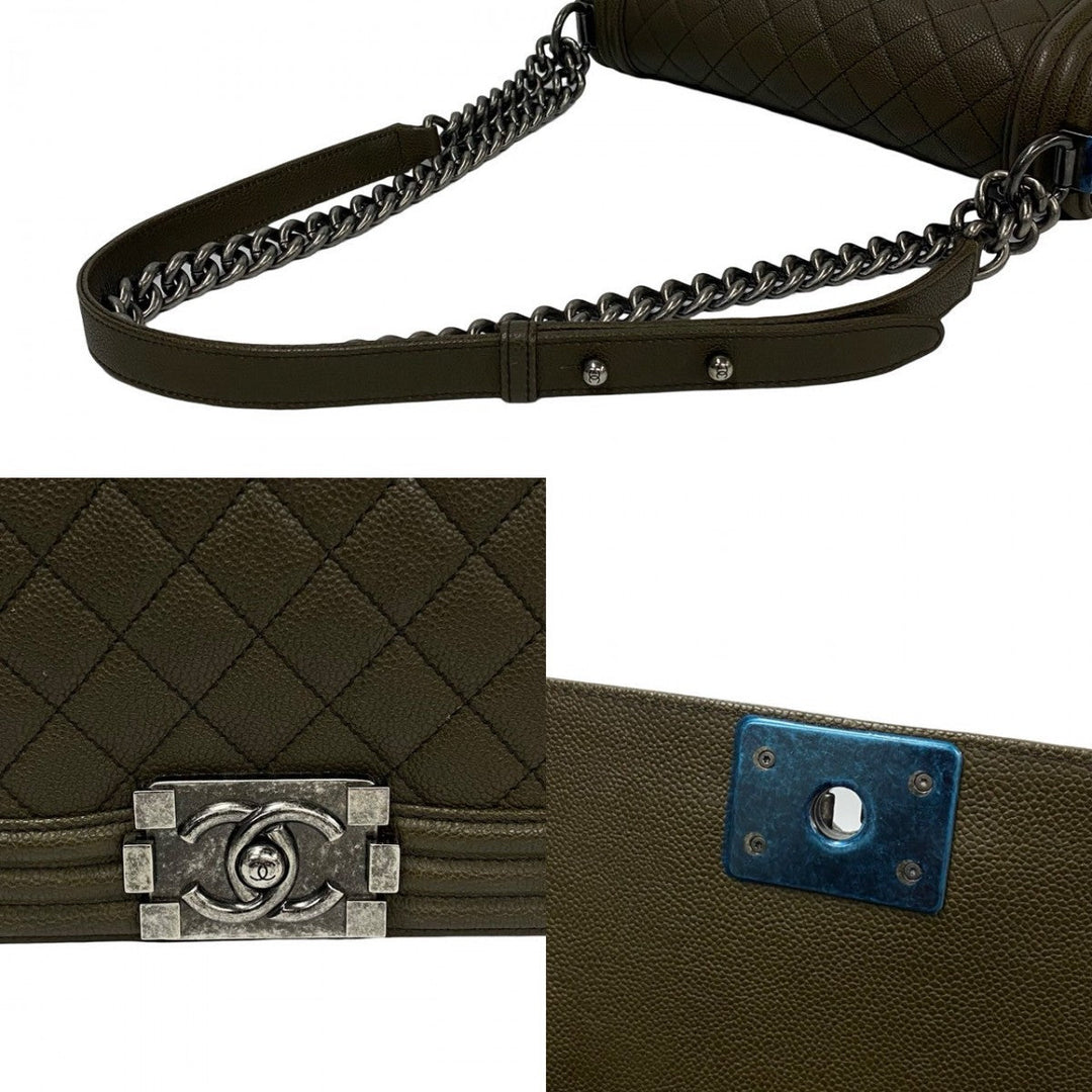 CHANEL Shoulder Bag leather khaki Boy chanel