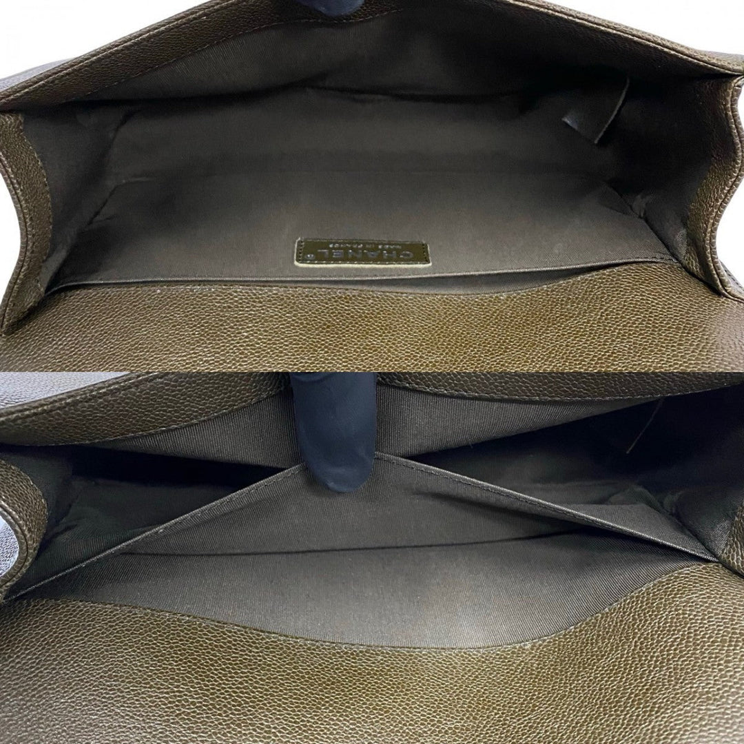 CHANEL Shoulder Bag leather khaki Boy chanel