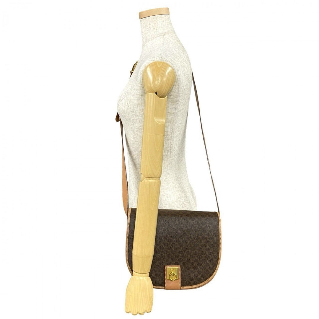 CELINE Shoulder Bag leather Brown logo Macadam Blason TriomphePattern