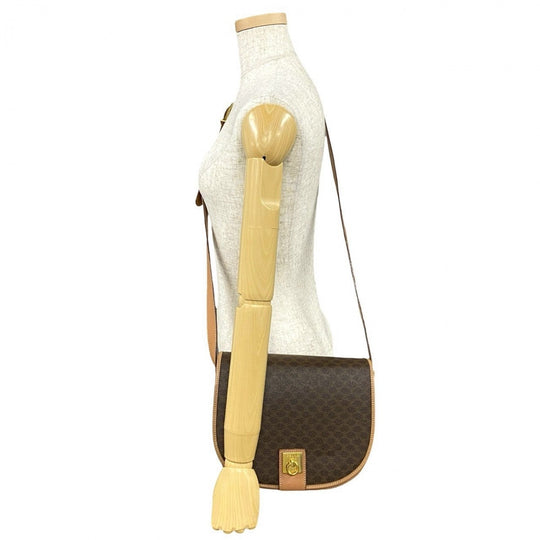 CELINE Shoulder Bag leather Brown logo Macadam Blason TriomphePattern