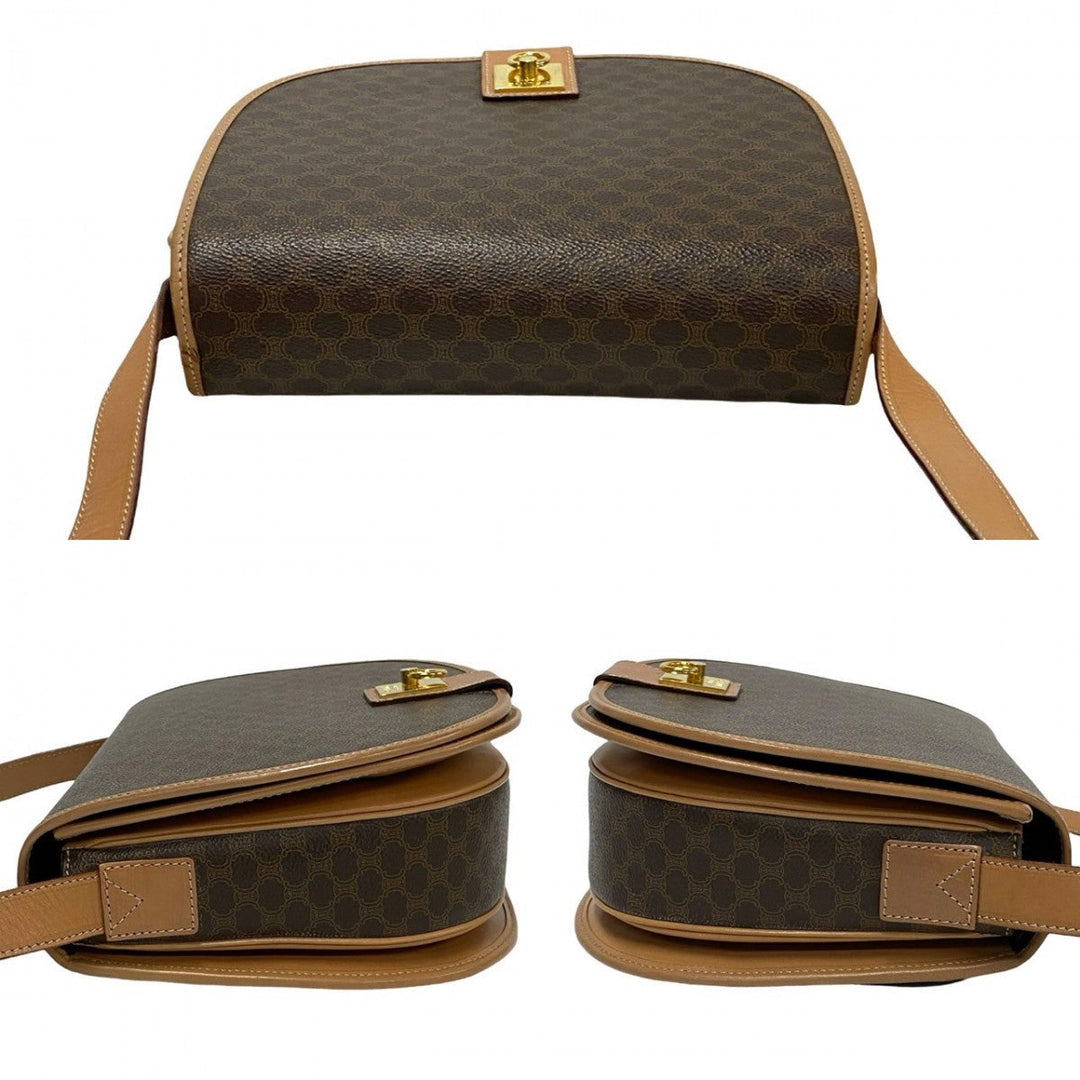CELINE Shoulder Bag leather Brown logo Macadam Blason TriomphePattern