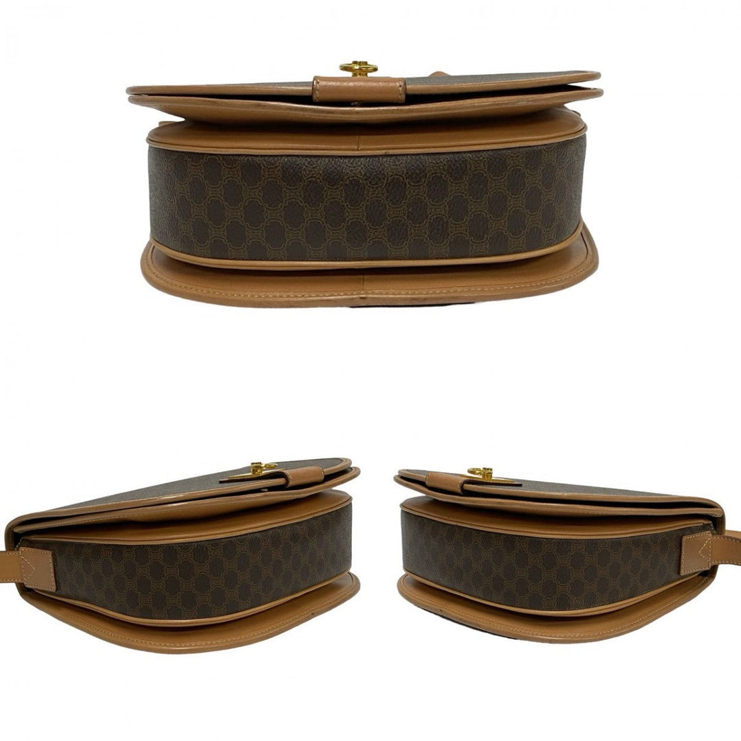 CELINE Shoulder Bag leather Brown logo Macadam Blason TriomphePattern
