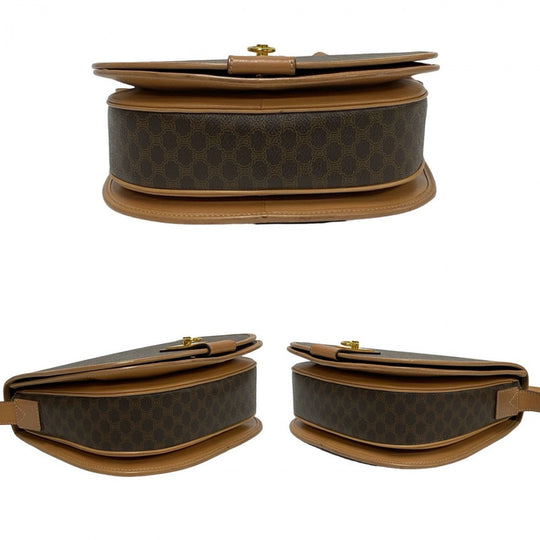 CELINE Shoulder Bag leather Brown logo Macadam Blason TriomphePattern