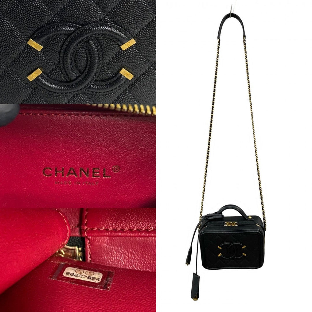 CHANEL Shoulder Bag Matt caviar skin black CC Figley