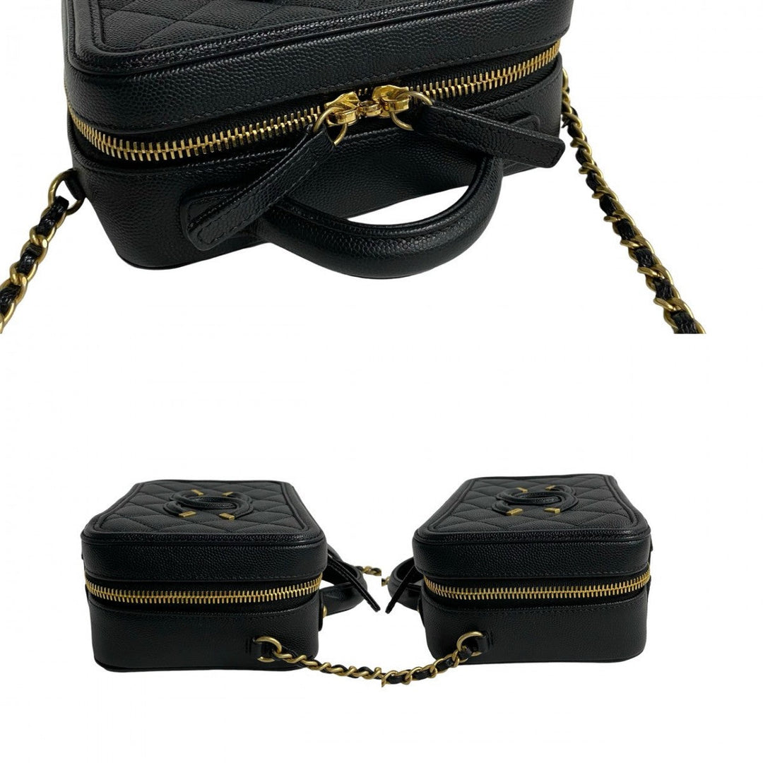 CHANEL Shoulder Bag Matt caviar skin black CC Figley