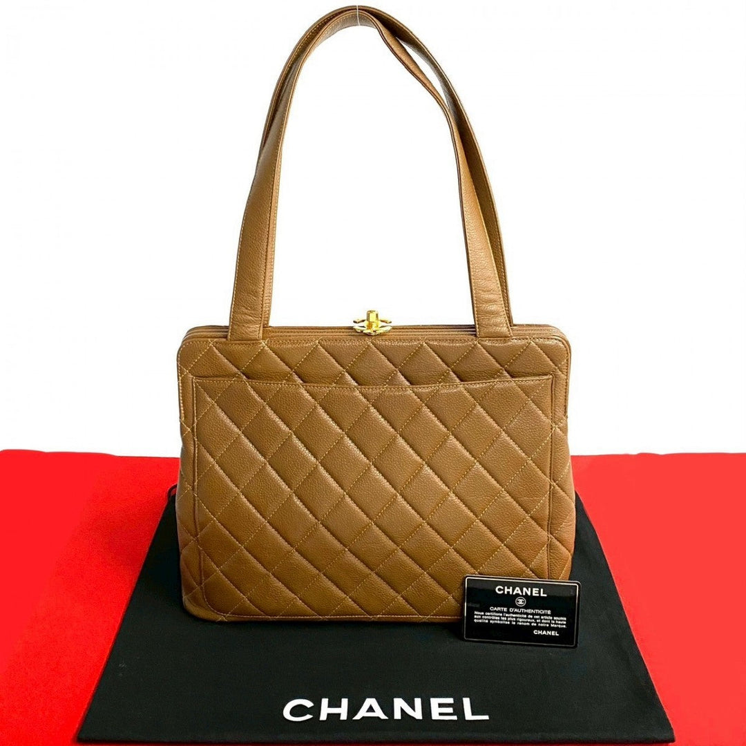 CHANEL Tote Bag Matt caviar skin Brown Matrasse