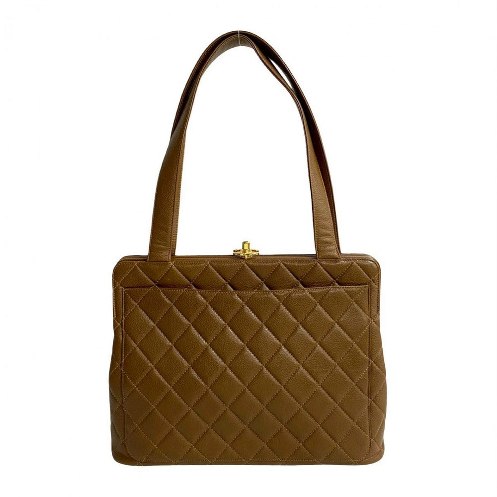 CHANEL Tote Bag Matt caviar skin Brown Matrasse