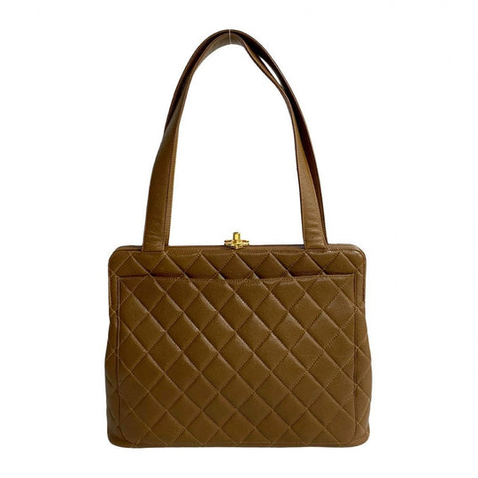 CHANEL Tote Bag Matt caviar skin Brown Matrasse